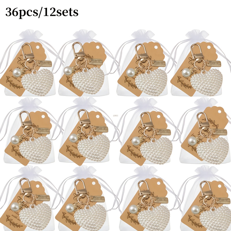 E-shop 36 Stück/12 Sets, Neues Großes Herz-Schlüsselanhänger-Set, Inklusive 12 Schlüsselanhänger/12 Karten/12 Netzbeutel. für Partygeschenke,