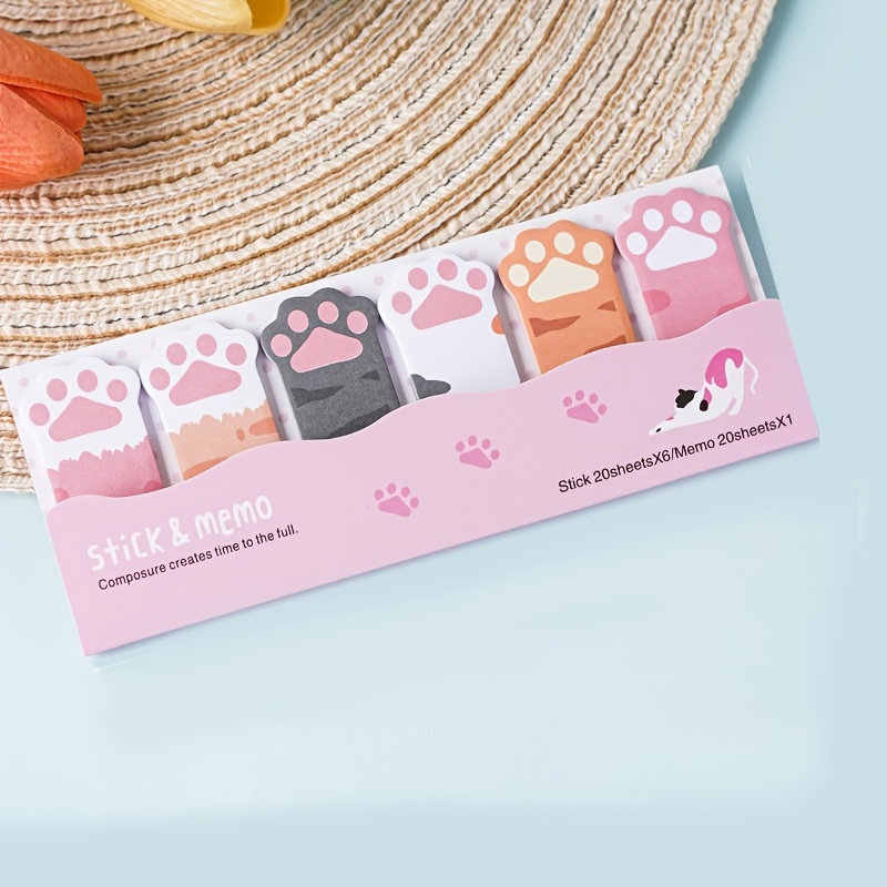 TEMU Random Colors, 120 Pages/6 Books, Cat Paw Sticky Notes, Creative And Cute Reusable Stickers, Adorable Cat Paws Sitting In A Row Memo Pads