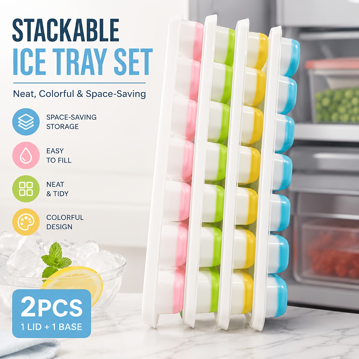 TEMU 14-grid Cube Of Ice Tray, 2pcs Random Color Thickened Style (1pc Lid And 1pc Base), Ice Molds, Kitchen Supplies, With Removable Lid, For Drinks,