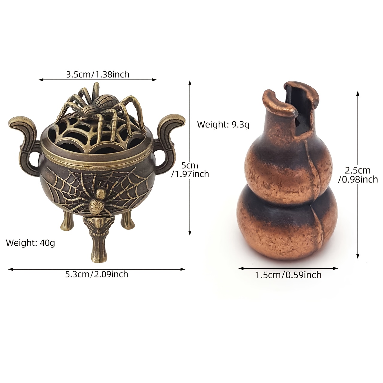 E-shop 2 Stück Gothic Spinne & Kürbis Räucherhalter Set - Zinklegierung Metall Halloween Deko mit kunstvollem Spinnennetz-Design, Batteriefrei für
