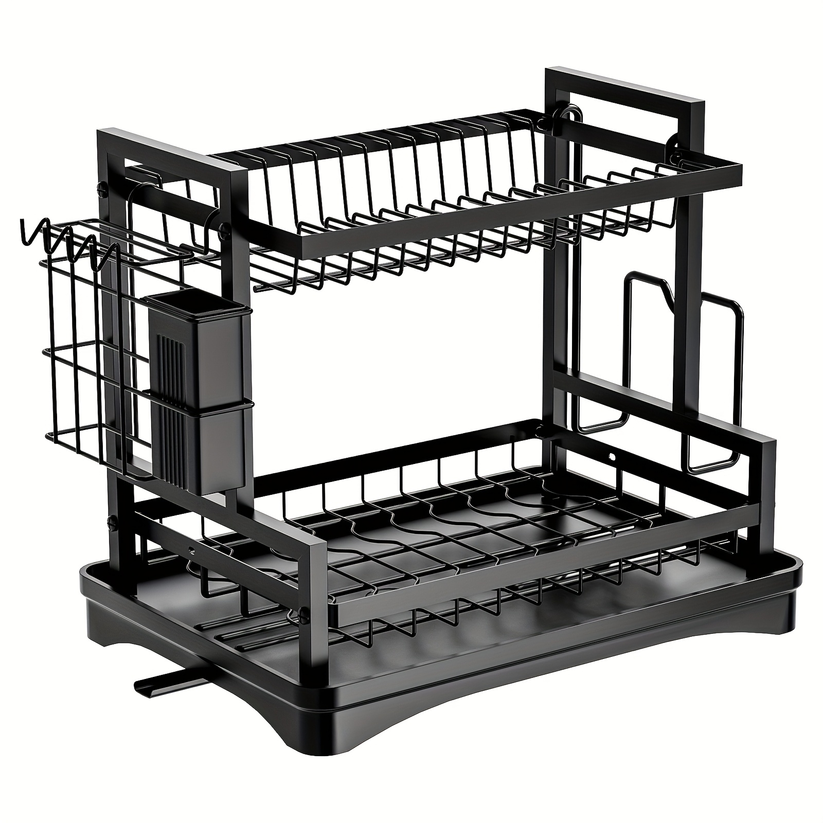 Image of 2-tier Dish Drying Rack, Strong H -shaped Support Design With Utensil Holder & , Multi-functional Kitchen Organizer