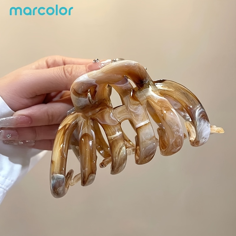 TEMU Marcolor Women's Marble Patterned Flower Hair Clip, Large Acrylic Floral Claw Clip, Elegant Marble Textured Hair Accessory For Women's Hair