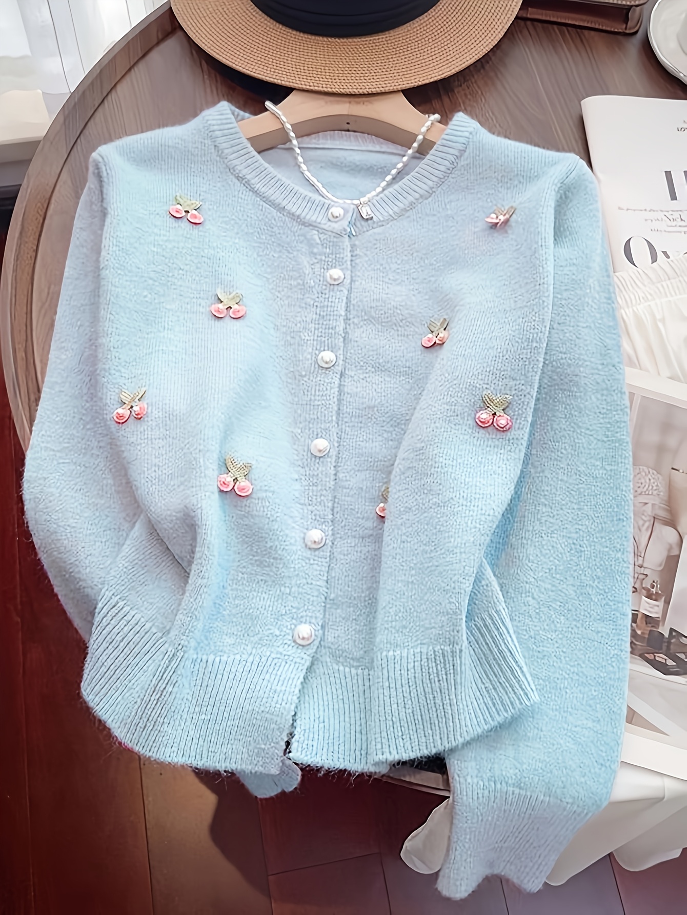 Elegant Ladies' Fashion Pearl Cardigan | Conventional Collar, Solid Color, Suitable for All Seasons