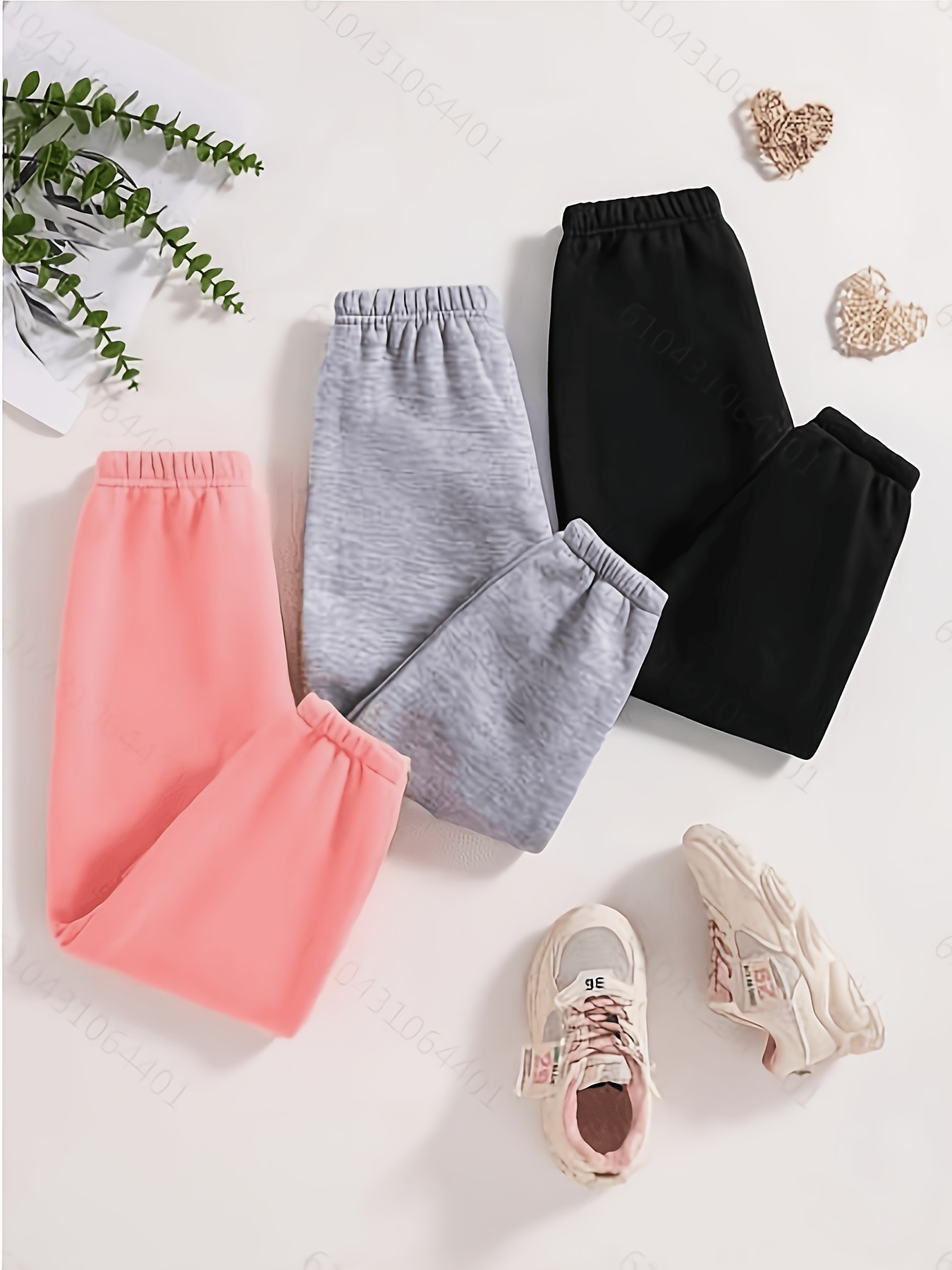 Girls' 3pcs Thickened-Lined Warm Pants Set with Cartoon Print