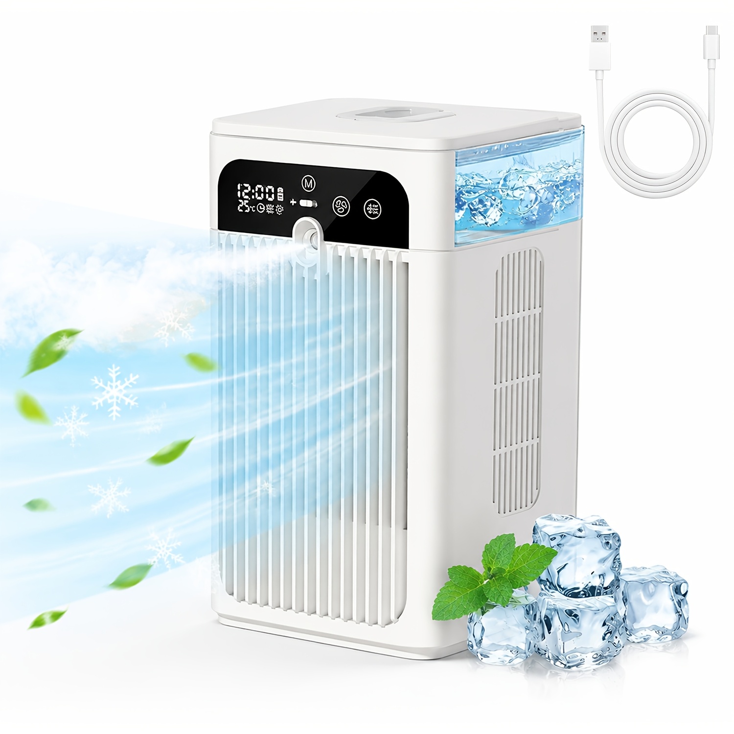 Mini Refroidisseur d'Air Ventilateur de Bureau - Brise Naturelle Silencieuse avec Nano Brume