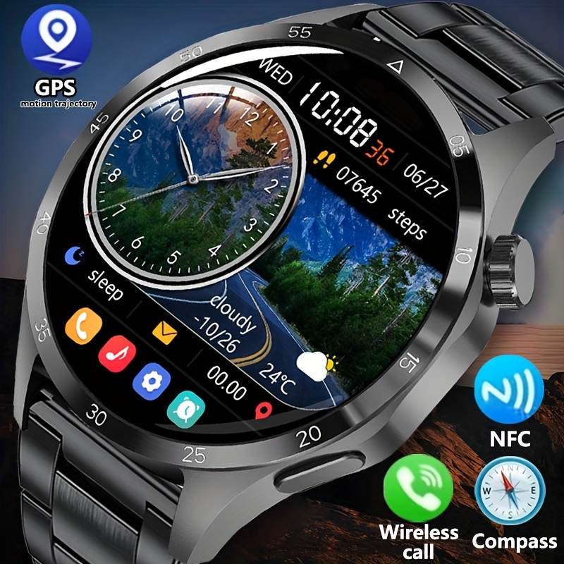

Nfc Smart Watch For Men, Gps Motion Trajectory Amoled 360*360 Hd Screen, Ai Voice Wireless Call, Compass Sport Fitness Smart Watches, Father's Day Gift
