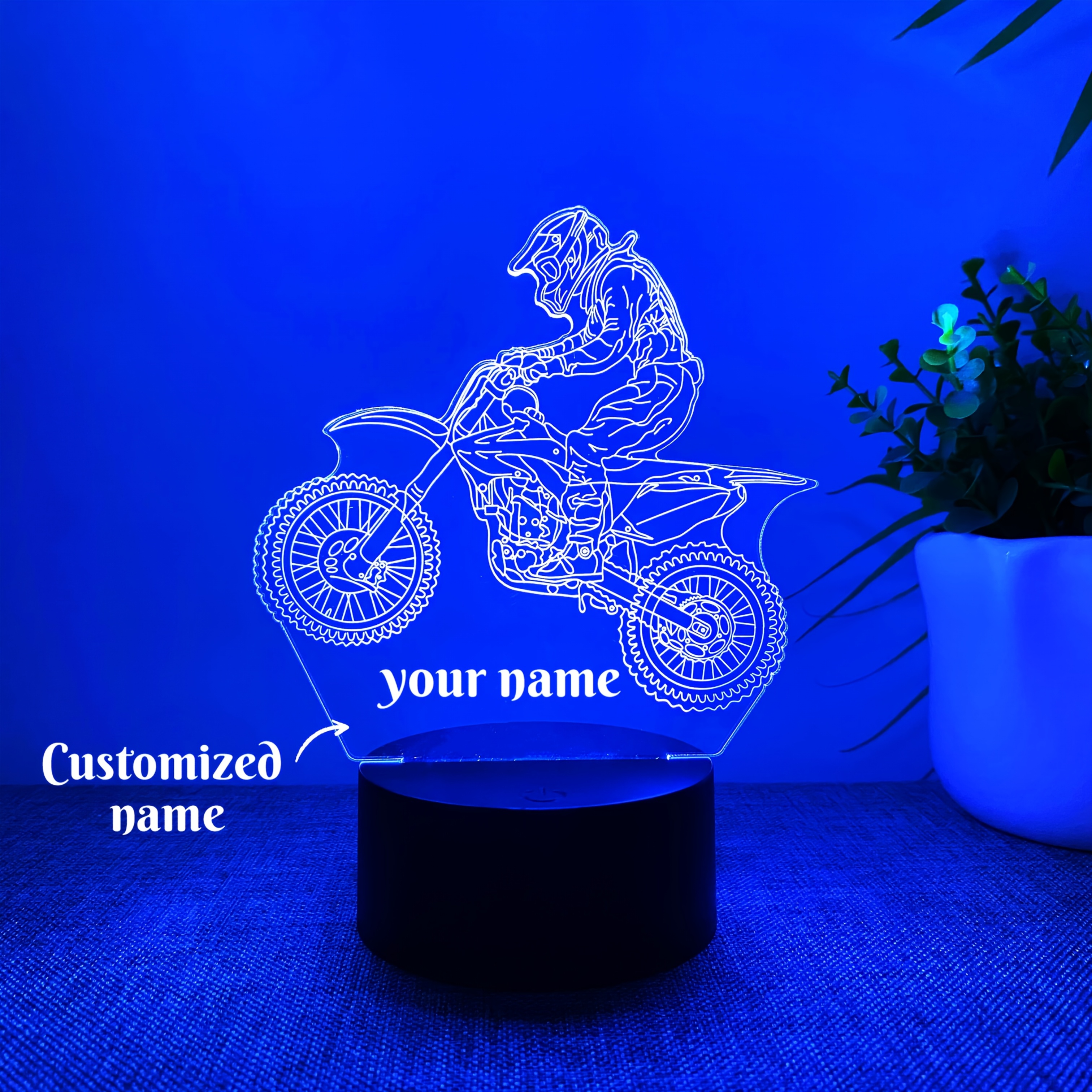 TEMU 1pc Customizable Name Text 3d Night Off-road Racing Motorcycle Gift For Motorcycle Enthusiasts As Holiday Or Birthday Present Colorful Changing