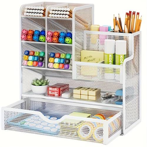 . eisen-mesh-schreibtisch-organizer mit schubladen, multifunktionaler stifthalter, aufbewahrung & zubehör für büro- und kunstbedarf, schreibtisch-organizer-assistent