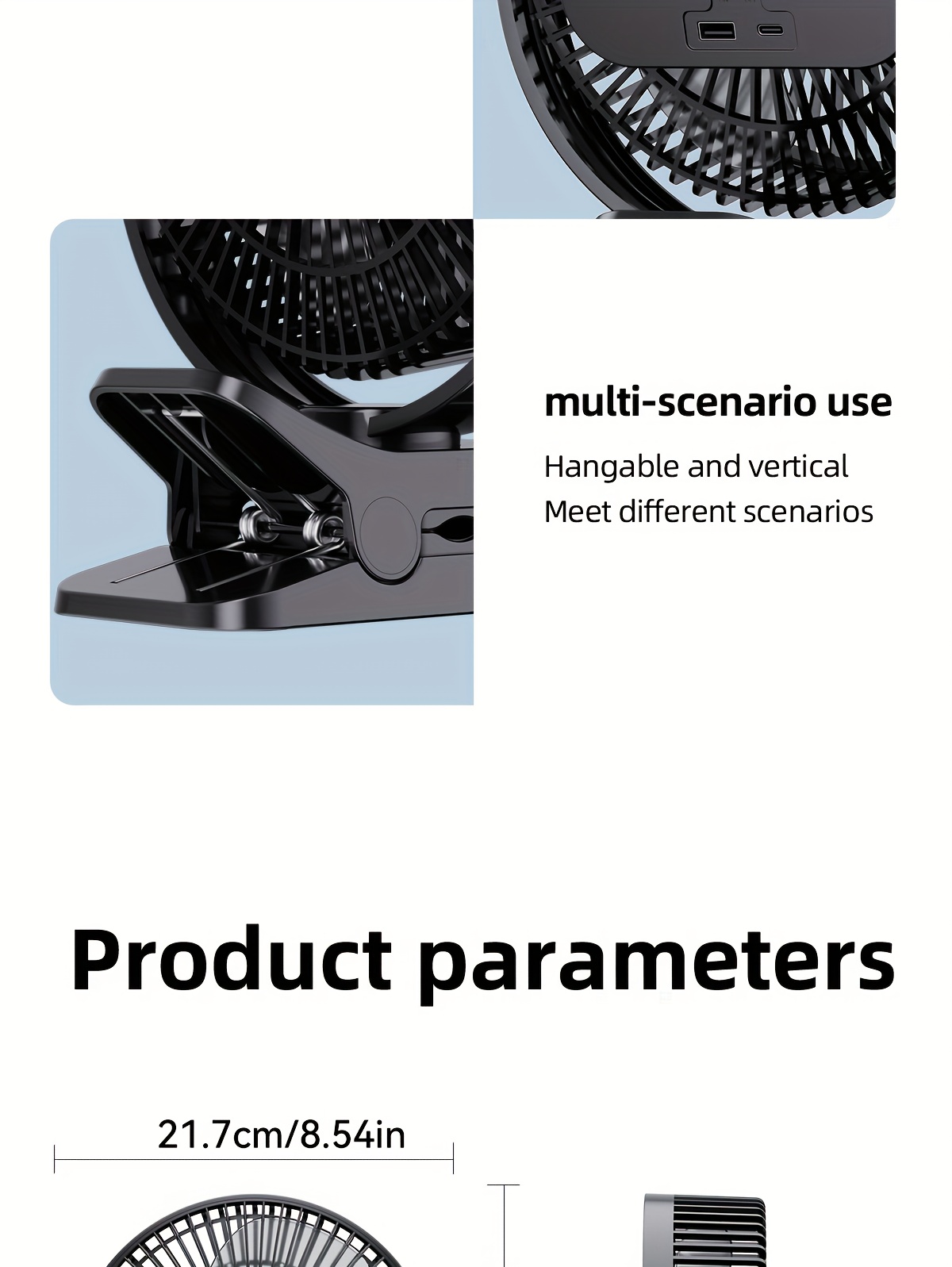 8-inch USB Charging Clip Fan Suitable for Bedroom, Dormitory, Bedside, Office, Desktop, Camping, Travel, Fishing, Can Be Clipped, Hung, Detachable, Washable, Digital Display with Five Levels of Wind Power, 10000mAh Battery with Power Bank Function