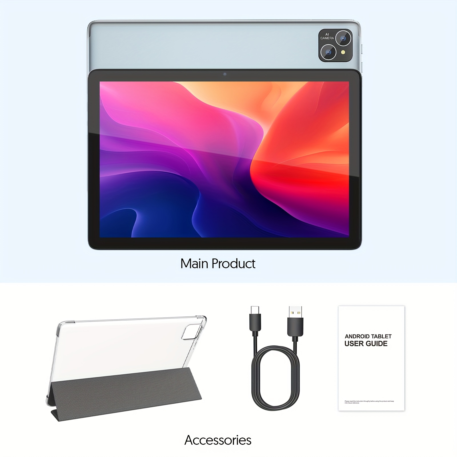 10 Inch 2-in-1 Android 14 Tablet with Keyboard, Case, Mouse & Stylus - Octa-Core A53 CPU, 8GB+4GB Expandable RAM, 128GB+1TB Expandable Storage, 2MP+8MP Dual Camera, 1280x800 IPS Screen, 6000mAh Battery, 5G WiFi 6 - Convertible Laptop & Tablet for Work, Gaming, Entertainment, Versatile Computing Device, Modern Tech Design, Durable Tablet Pc