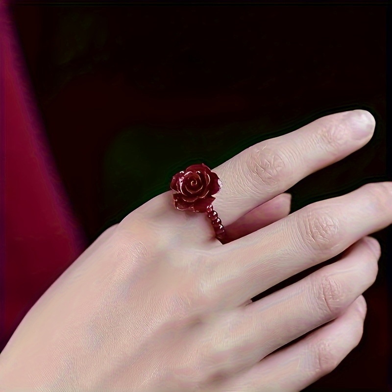 TEMU Elastic Woven Rose Ring With Natural Garnet, Simple And Stylish, Suitable For Female  Cute Rose Ring For Hand Accessories