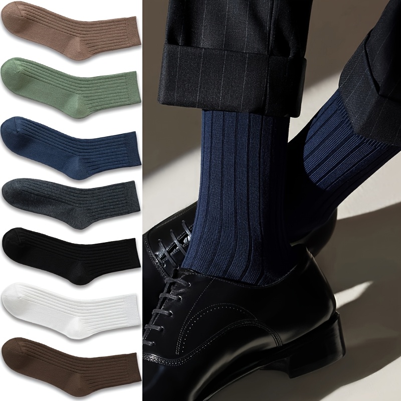 TEMU 7 Pairs Of Four-season Minimalist Business Men's Dress Shoes Socks - Comfortable, Soft, Moisture-wicking, Breathable, Mid-calf Length. Suitable