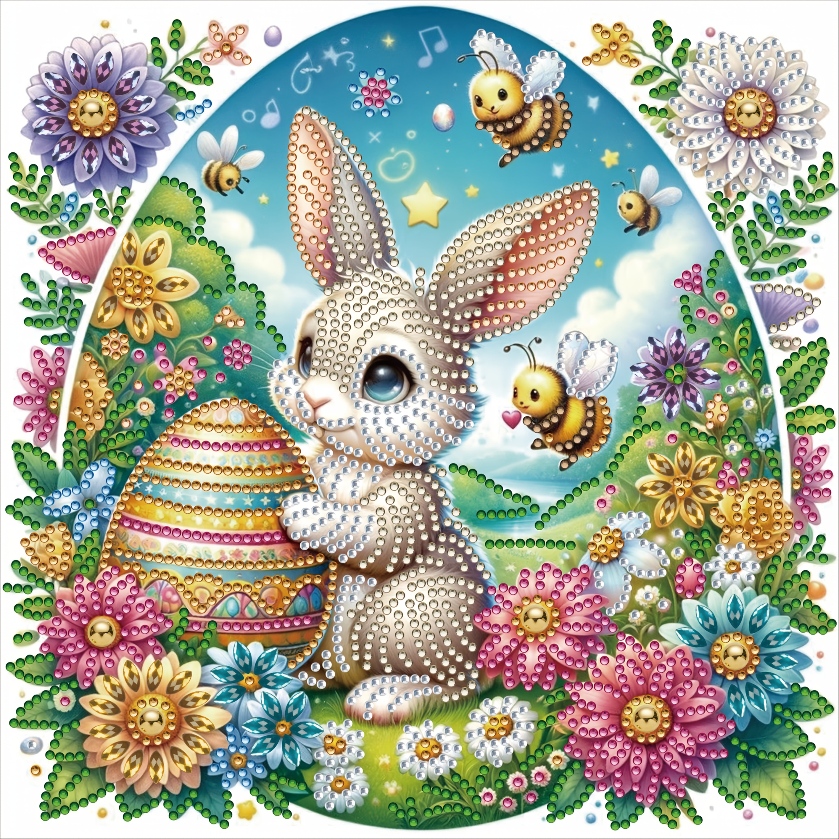TEMU Kit de Peinture Lapin de Pâques et Œuf de - Art Créatif DIY sur Toile 5D, Parfait pour la Décoration de Salon et de Chambre