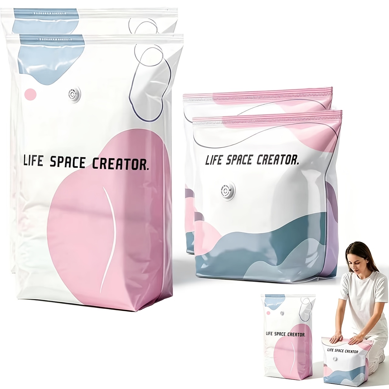 TEMU 4pcs (2L et 2M) Sacs de Rangement sous Vide 3D Pompe Cube Compression Sacs Économiseur d'Espace Sacs de Compression Sacs Scellés pour Vêtements,