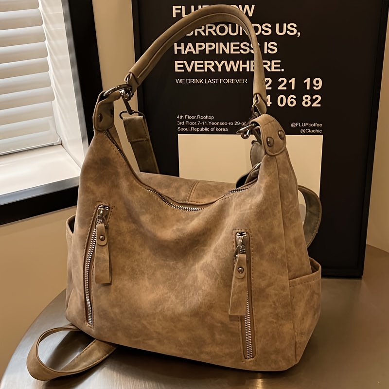 womens convertible shoulder bag multi use crossbody handbag with zipper closure synthetic   leather beige red white black   shopping daily use crossbody purse fashionable accessory textured finish 2