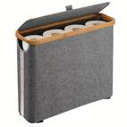 large capacity foldable toilet paper holder with lid space saving bathroom organizer durable composite wood frame gray fabric storage solution toilet paper storage containers