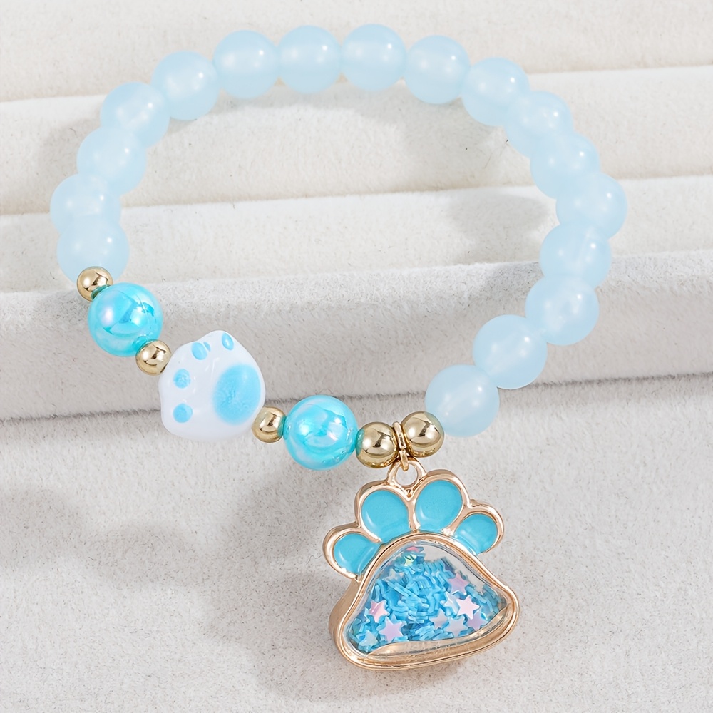 Cute Cat Paw Beaded Stretch Bracelet for Kids