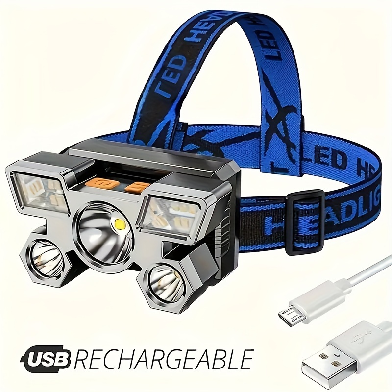 1 2pcs portable 5led headlight built in battery usb rechargeable suitable for travel camping fishing hunting portable working headlight ip44