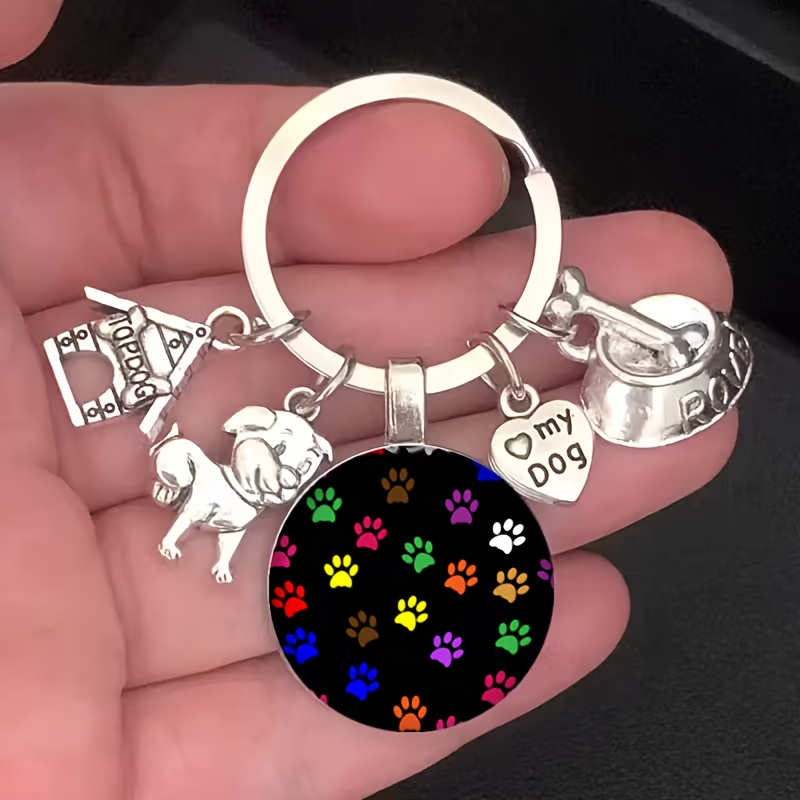 TEMU 1 Fashionable Background Colorful Print Pattern Glass Keychain, Keychain Accessory, Perfect For Daily Wear, Bag And Car Decoration