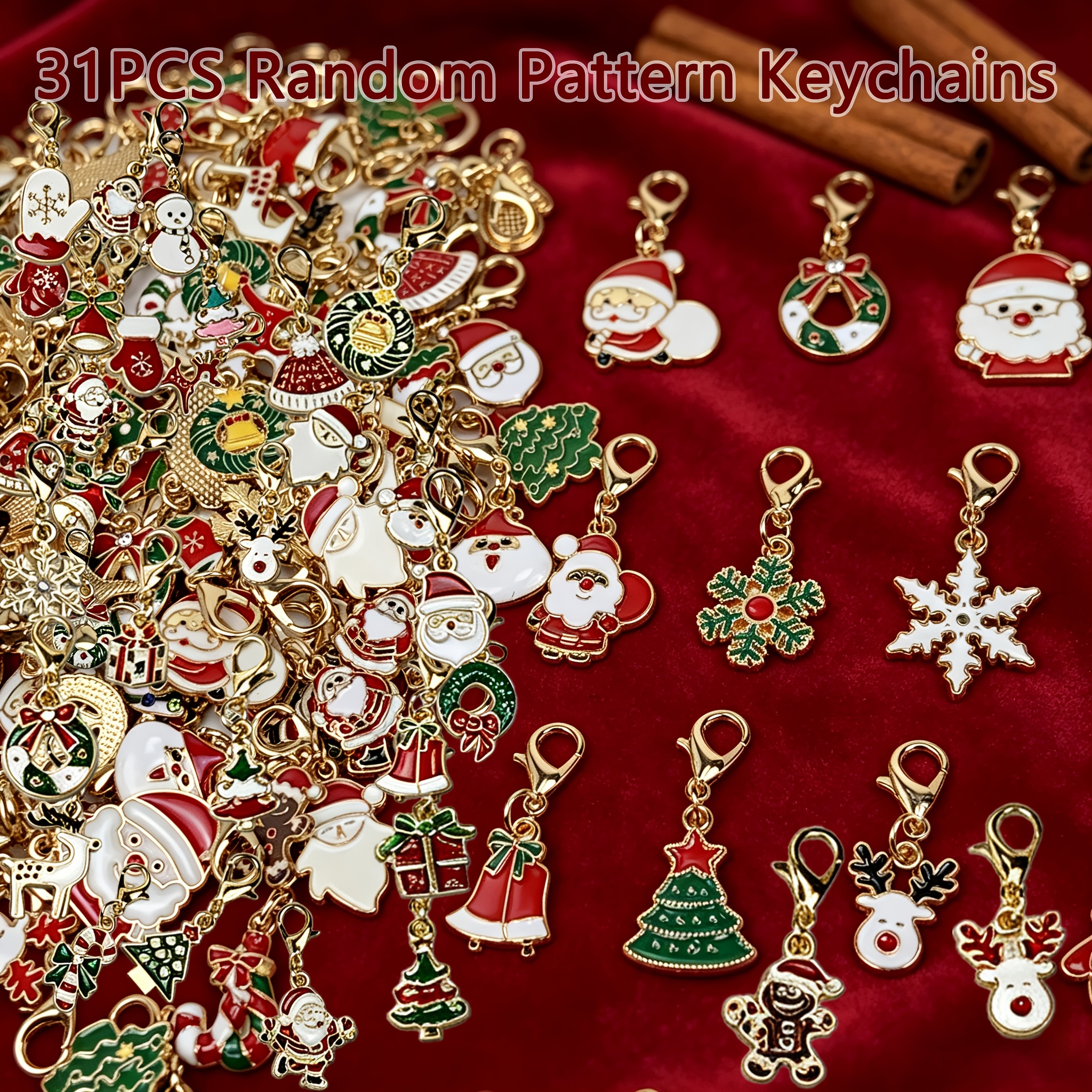 TEMU 31pcs Fun And Beautiful Christmas Themed Keychains | Drip Oil Process Alloy Material, Random Styles And Patterns, Mixed Designs Including Santa