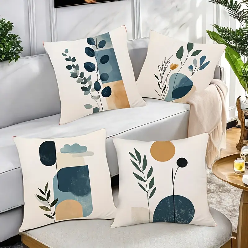 Set Of 2 Boho Decorative Pillow Covers - 17x17 Inch, Beige Cotton Canvas With Tufted Embroidery, Zipper Closure