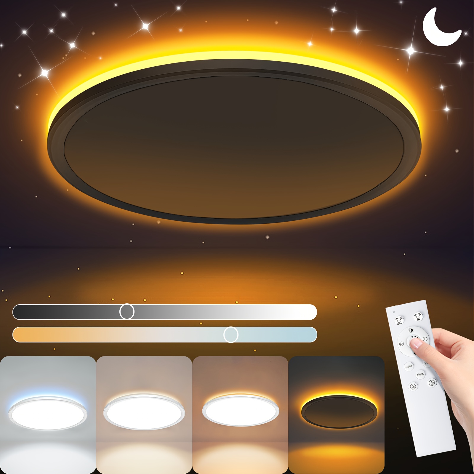 TEMU 19.3-inch Led Round Ceiling Light, 24w Low-power Ceiling Light, 3000k-6500k Adjustable Brightness, - Light Fixture, Ceiling Light With Night