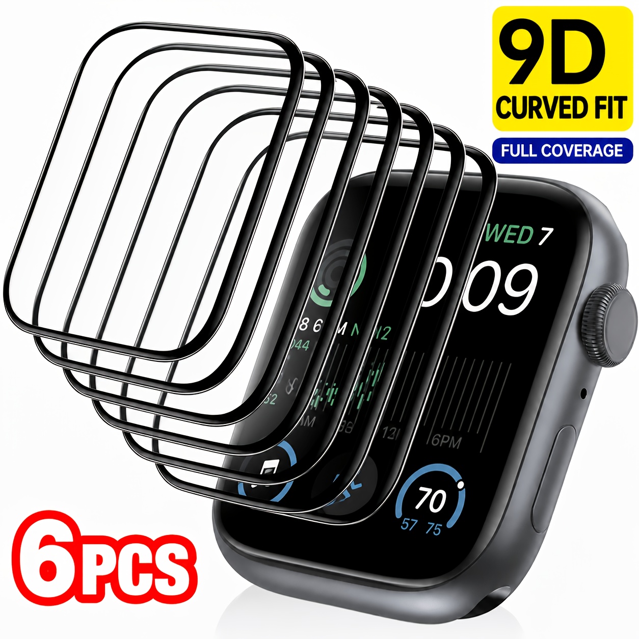TEMU Lot de 6 protections d'écran courbées en composite HD à couverture , style fibre de carbone, pour Apple Watch 38/40/41/42/44/45/46/49 mm,