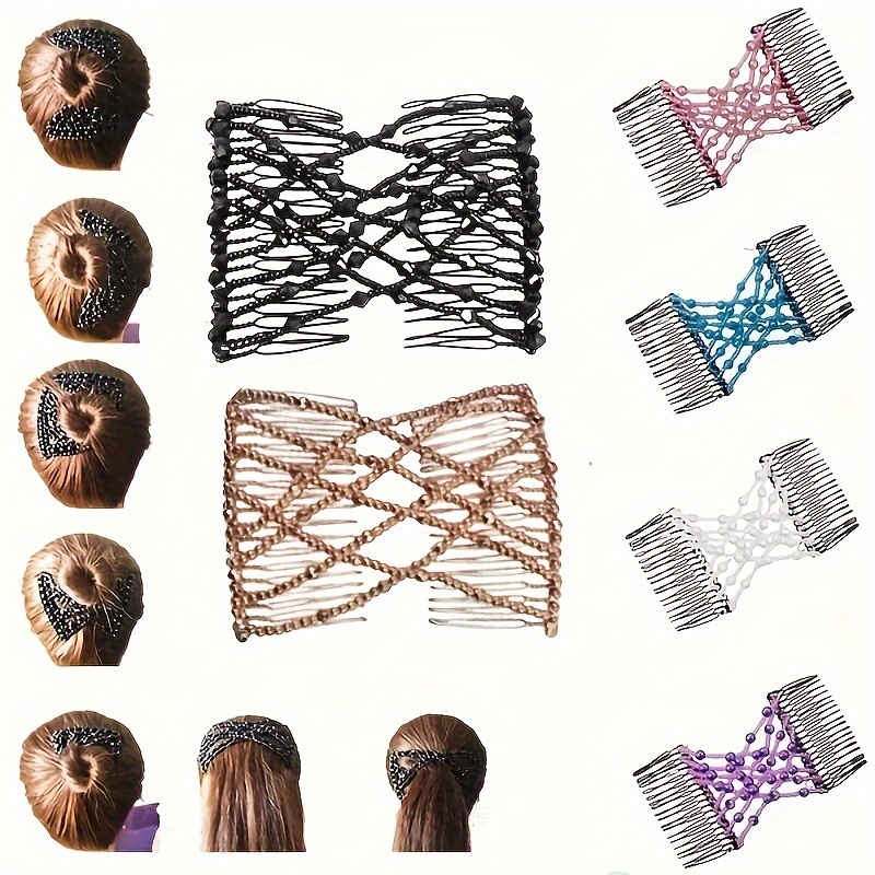 

6pcs Beaded Magic Hair Combs, Adjustable Hair Comb, Bead Stretchy Comb Styling Hair Accessories For Women