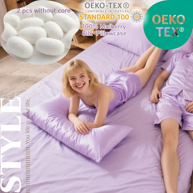 2pcs 100   pillowcases double sided hidden zipper closure 19mm thick elegant purple bedding for couples luxury gift for       smooth texture Product details 3