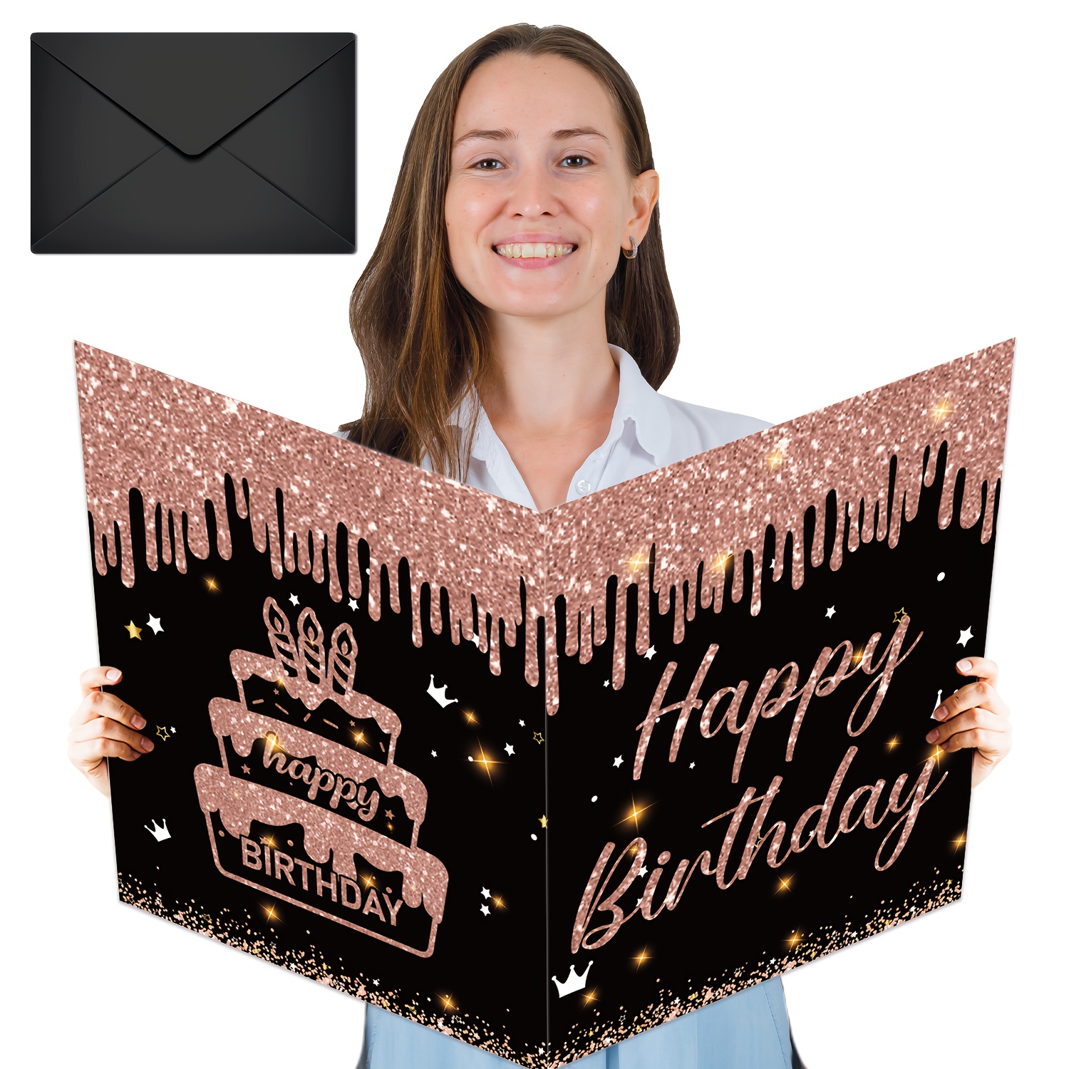 1pc message book rose golden birthday card with envelope 22x14 inch large size card suitable for women and men boss happy birthday giant message book large size birthday party sign decoration supplies