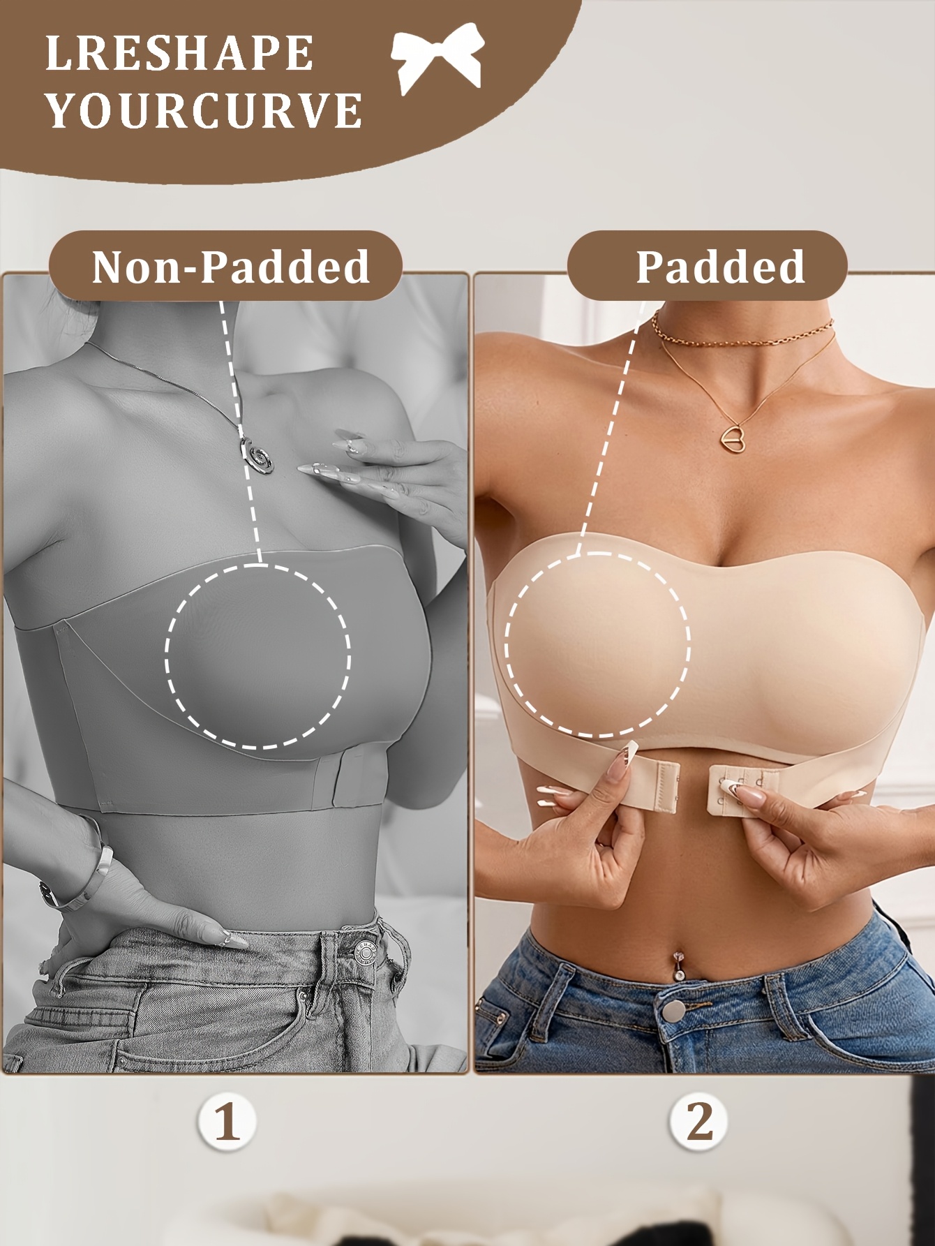 4pcs Women's Strapless Wireless Daily Bra Set, Soft Support