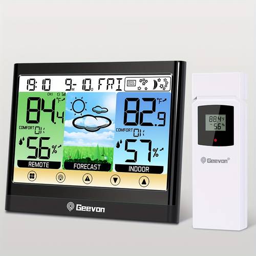 Artikelbild drahtlose wetterstation thermometer hygrometer mit touch-lcd-display, einstellbare hintergrundbeleuchtung, taupunkt, hitzeindex, , rfid – batterie nicht enthalten, innen-/außentemperatur, design, präzise messung, robuste konstruktion