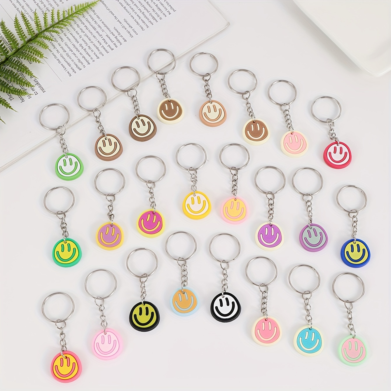 Image of 24pcs Cute Cartoon Face Keychains - Pvc, Perfect For Back To School Gifts & Party Favors