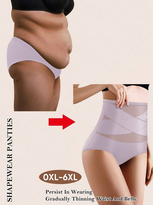quality size womens easy solid color multi color high waist material breathable ice mesh cross texture design tummy control and lift seamless shaping plus size 1 5xl