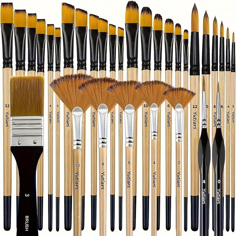

32 Pieces Paint Brush Set, Artist Series, Nylon Bristles With Round, Filbert, Flat, Fan, Angle, Fine Detail Brush, Suitable For Artists And Beginners For Acrylic Painting, Oil, Watercolor
