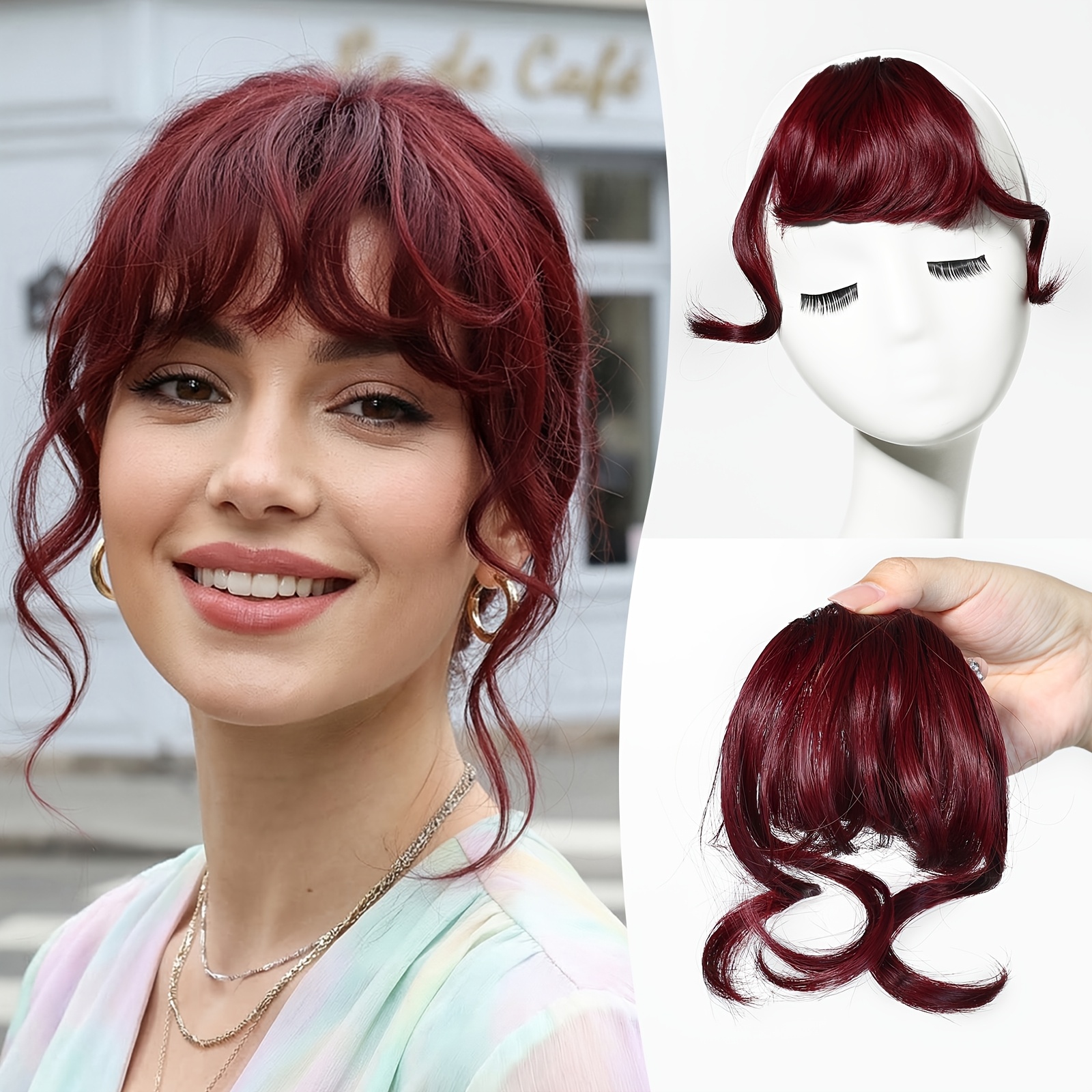 TEMU Haircube Clip-in Bangs Hairpieces Suitable For Women With Temples Hairpiece - Natural Looking Wispy Fringe, Curly Bangs For , Daily Wear For