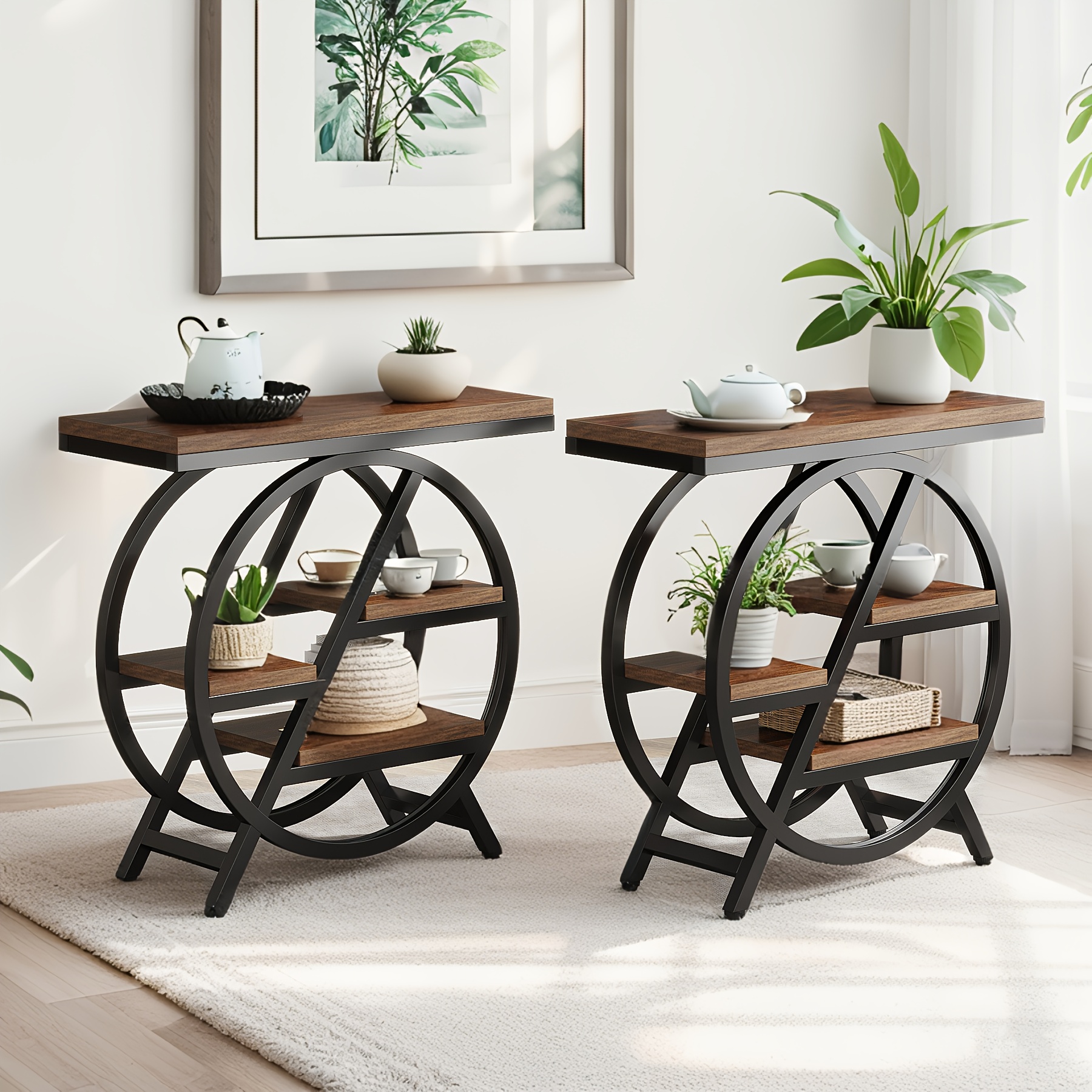 TEMU Narrow Side Table With 4-tier Storage, Modern End Table For Living Room, Home Office, Bedroom, Brown