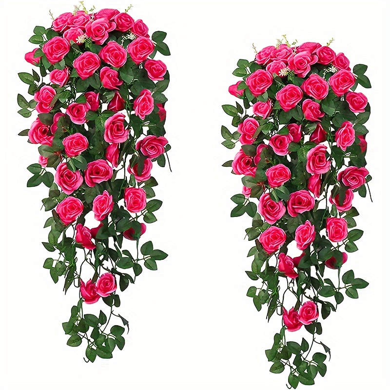 

2pcs, Premium Oxidation Resistant Artificial Hanging Flower - Real Touch Rose Vine Arrangement For Home, Wedding, Office, And Cafe Decor