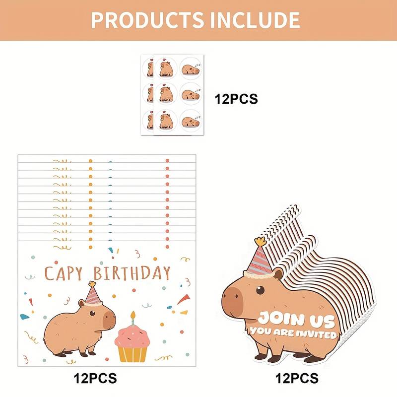 Cartes D'Invitation Anniversaire Capybara - Lot De 20 Avec Enveloppes Et Autocollants (10x15 Cm)