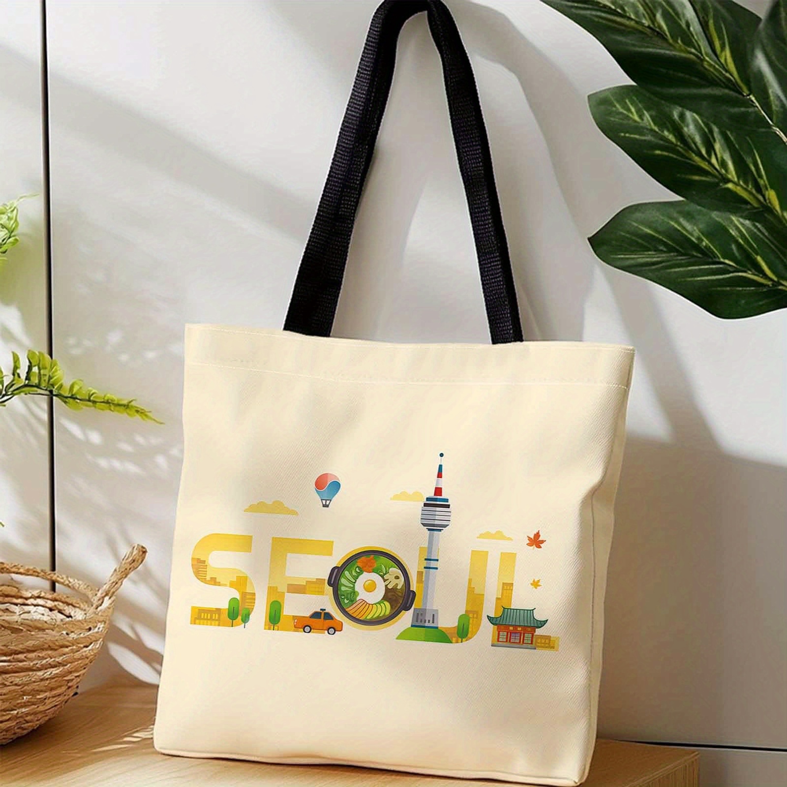 TEMU 1pc, Seoul Tower Tote Bag - A Korean For Travel, Daily Use, Gift Giving, And Fans Of Korean