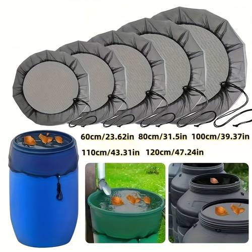 1pc black polyester rain cover adjustable drawstring mosquitoes and leaves away ideal for outdoor garden water collection tanks sizes