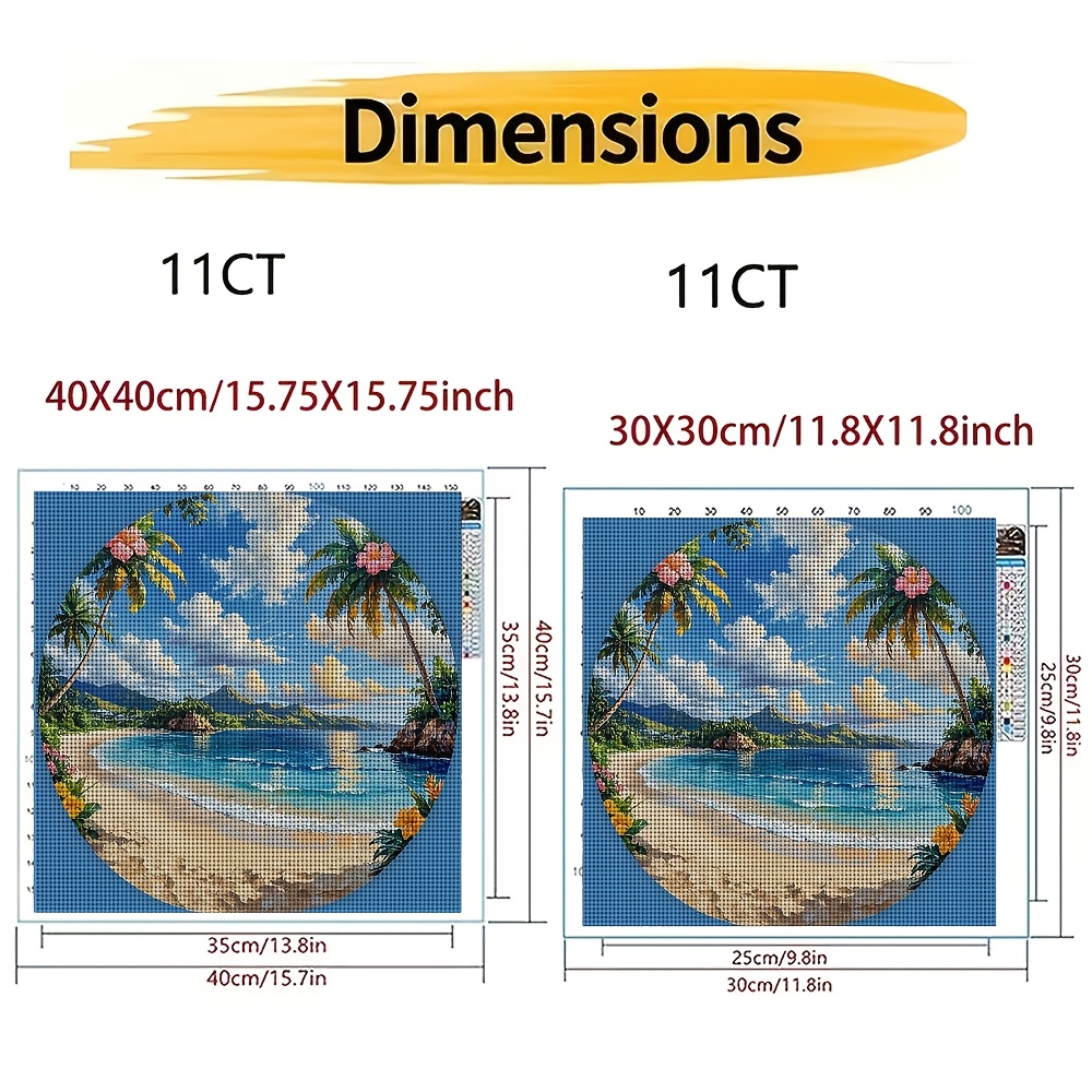 DIY Tropical Beach Scenery Cross-Stitch Kit, Unframed