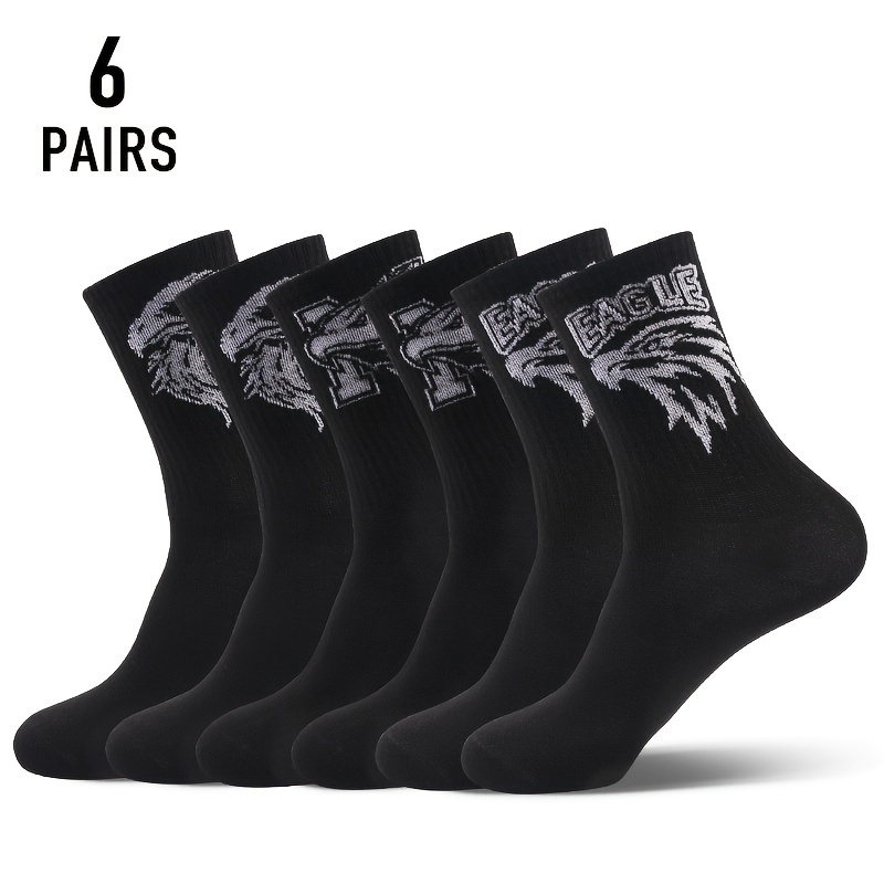 

6 Pairs Eagle Print Socks, Sports & Casual Unisex Mid Tube Socks, Women's Stockings & Hosiery