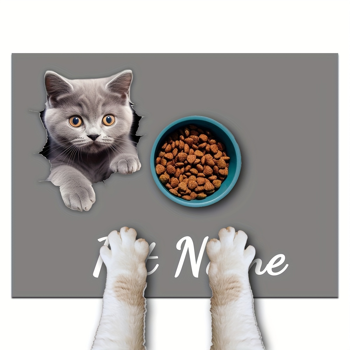 TEMU (customizable), 1pc Customizable Cute Kitten Print Pet Feeding Mat, Pet Feeding Mat, Non-slip Mat, Cat And Dog Food And Water Bowl Mat, Dog