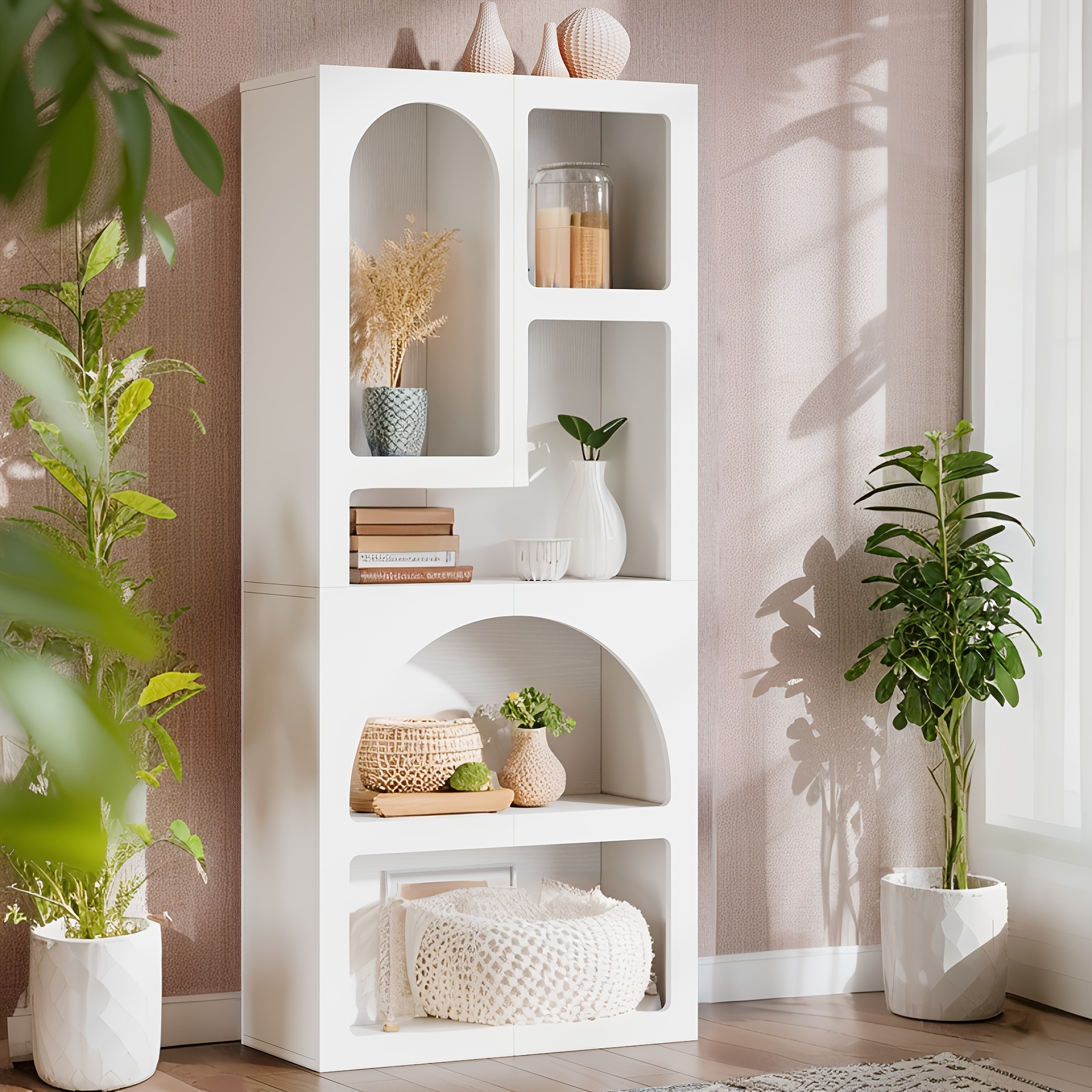 Lot De 3 Arches En Bois Décoratives - Sculpture Géométrique Moderne Blanc Pour Étagère Et Bureau