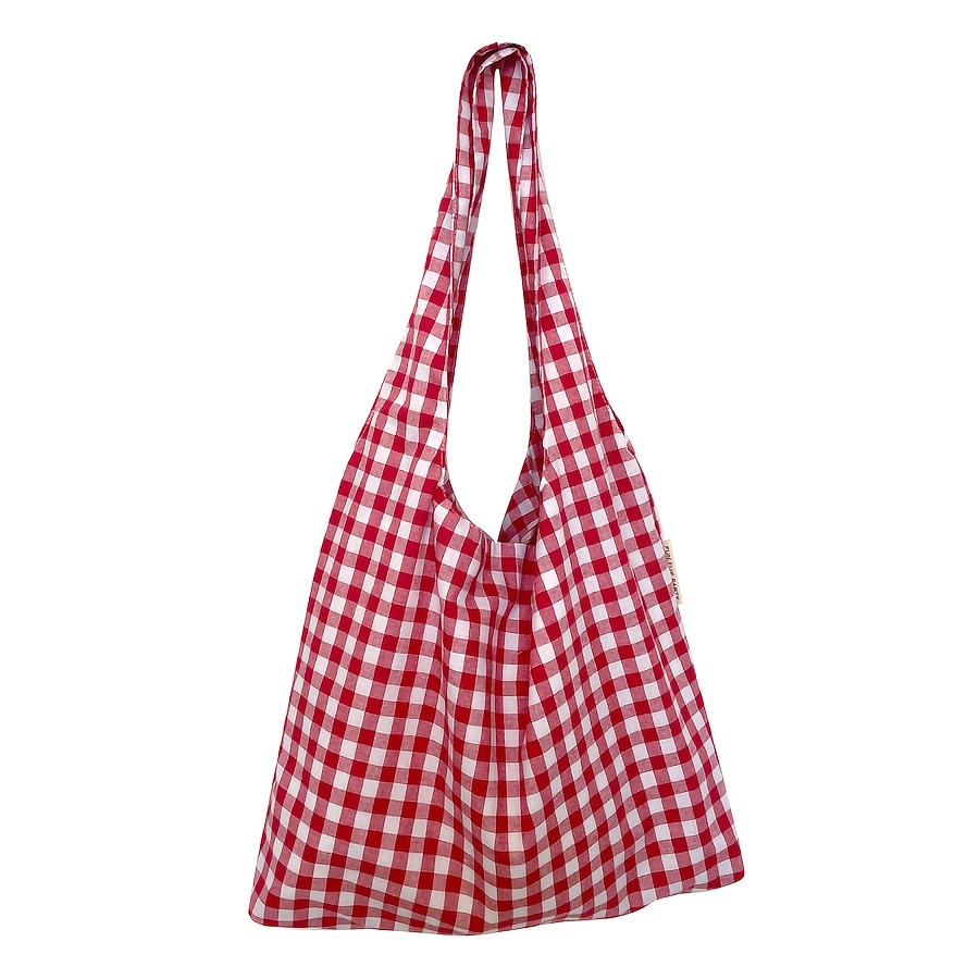 Image of Vintage Checkered Large Capacity Shoulder Bag, Lightweight And Stylish Shopping Tote, Versatile Bag For Female Students And Office Workers, Women's Casual Outing Tote Handbag