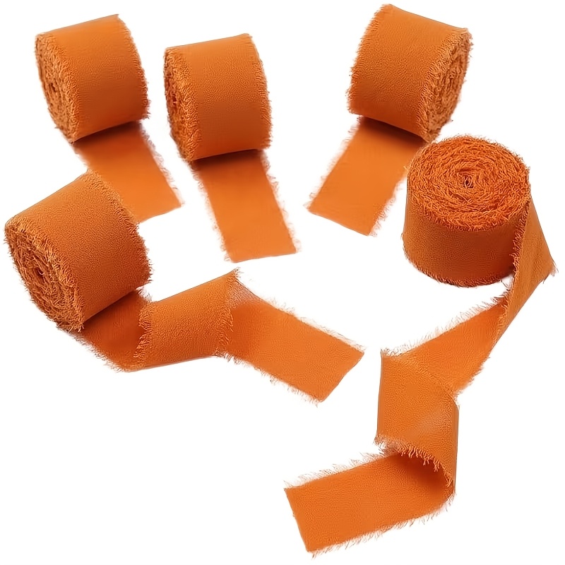 TEMU 5 Rollen Orangefarbenes, handgefertigtes Chiffonband mit Fransen, 1 x 3 Yd (5 Rollen, 15 Yards) für Hochzeits-Einladungen, Brautsträuße,