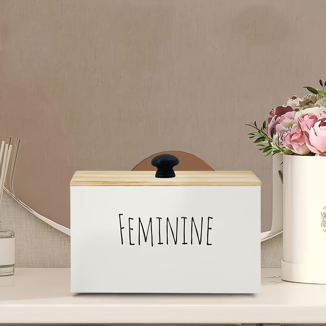 E-shop 1 Stück Rustikaler Holz Tamponhalter Aufbewahrungsbox fürs Badezimmer mit Deckel, Farmhouse-Stil Organizer, Dekorativer Tamponbehälter,