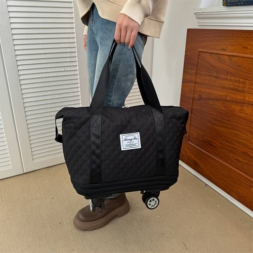 Quilted Travel Bag With 360° Rolling Wheels, Lightweight Luggage Organizer, Maternity Hospital Bag, Waterproof Fabric, Wet-Dry Separation, Large Capacity For Gym And Yoga