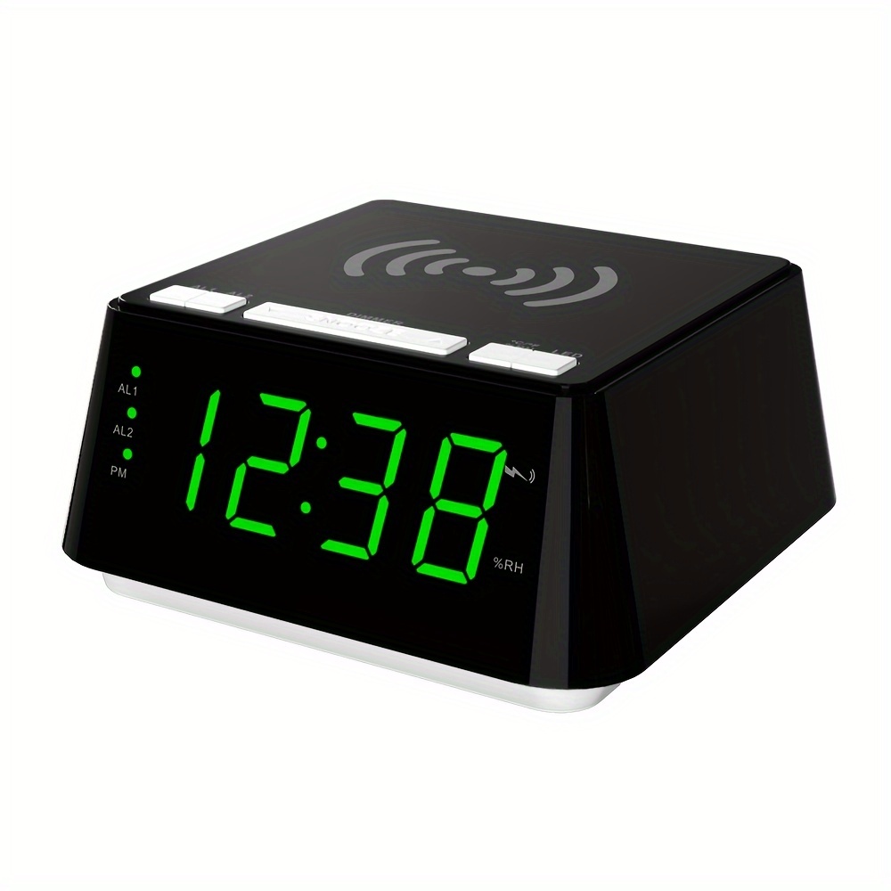 

Itoma Alarm Clock With Wireless Charging, Dual Alarm, Snooze, Brightness Dimmer, Usb Charging Port, Big Led Display, Night Light, Indoor Temperature & Humidity Display